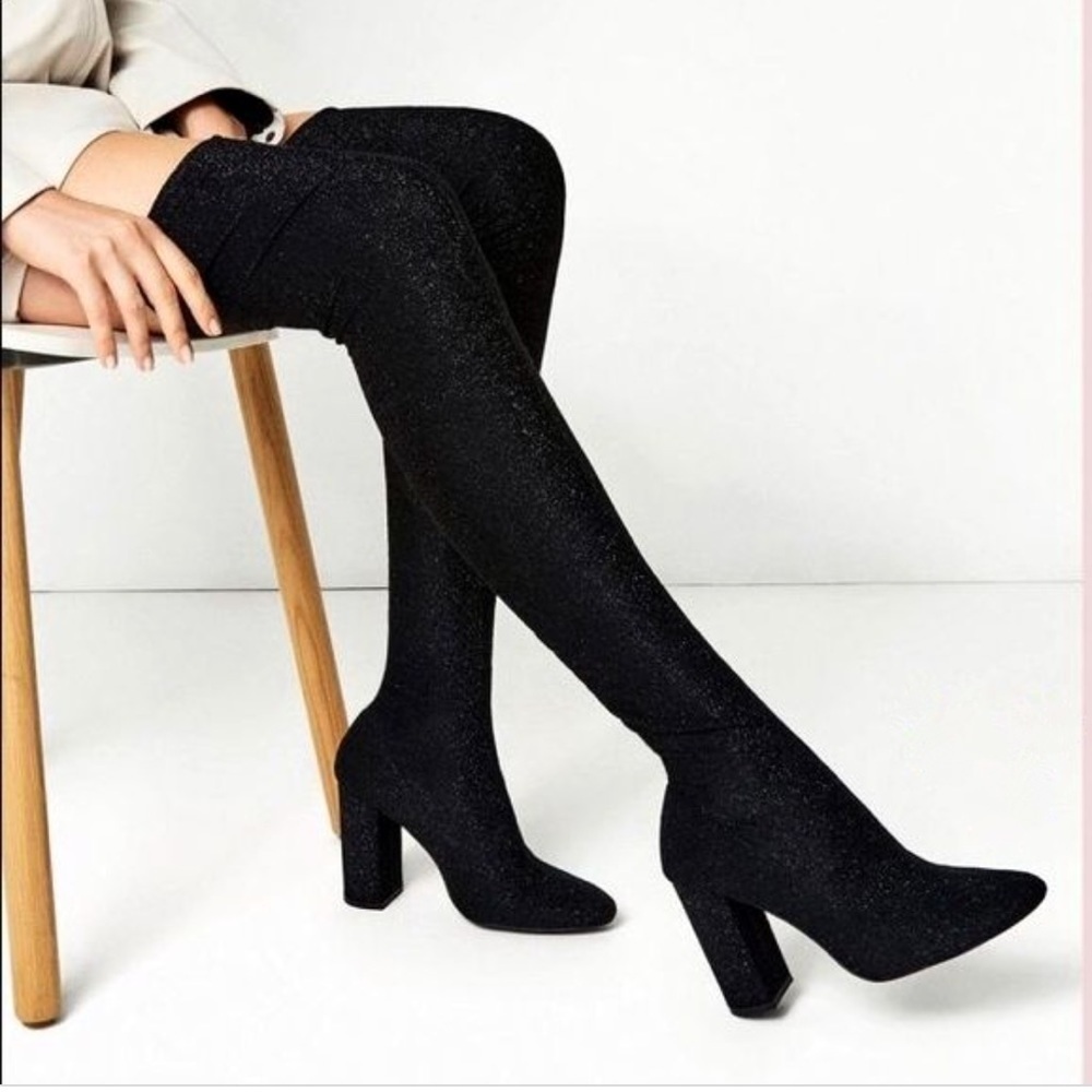 Zara sock glitter over the knee boots